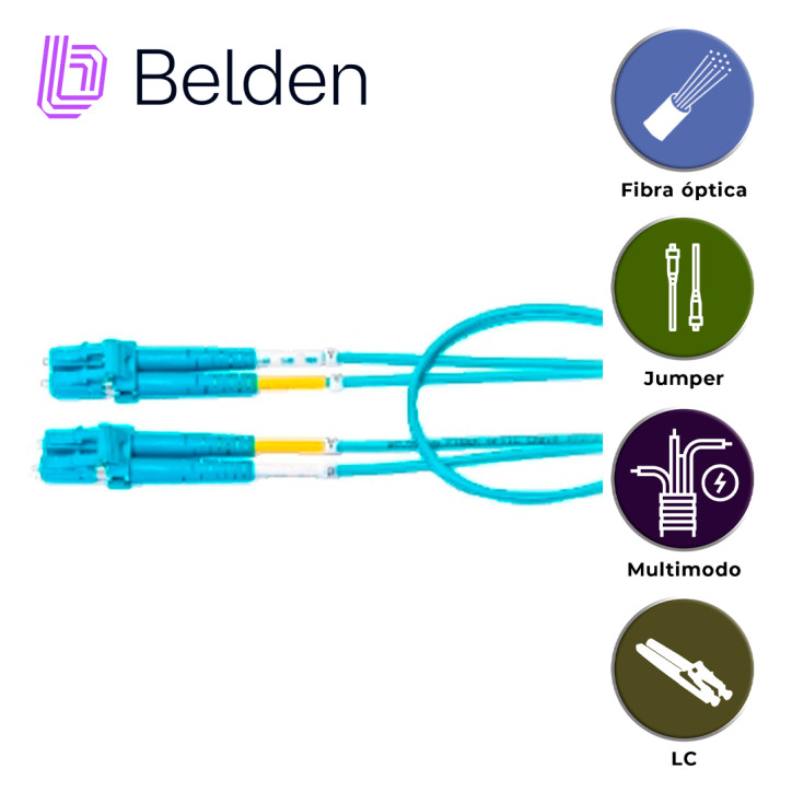 Jumper de fibra óptica multimodo OM3 50/125 micras LC Duplex LC Duplex BELDEN FP3LDLD002M Jumper de fibra óptica multimodo OM3 50/125 micras LC Duplex LC Duplex BELDEN FP3LDLD002M