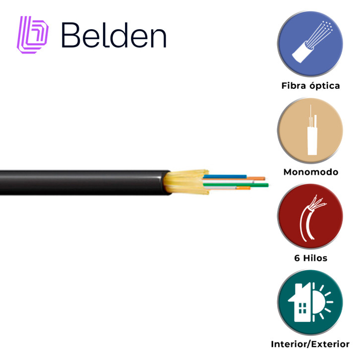 Cable de fibra óptica Monomodo OS2 6 hilos 1000 metros BELDEN FDSD006R9