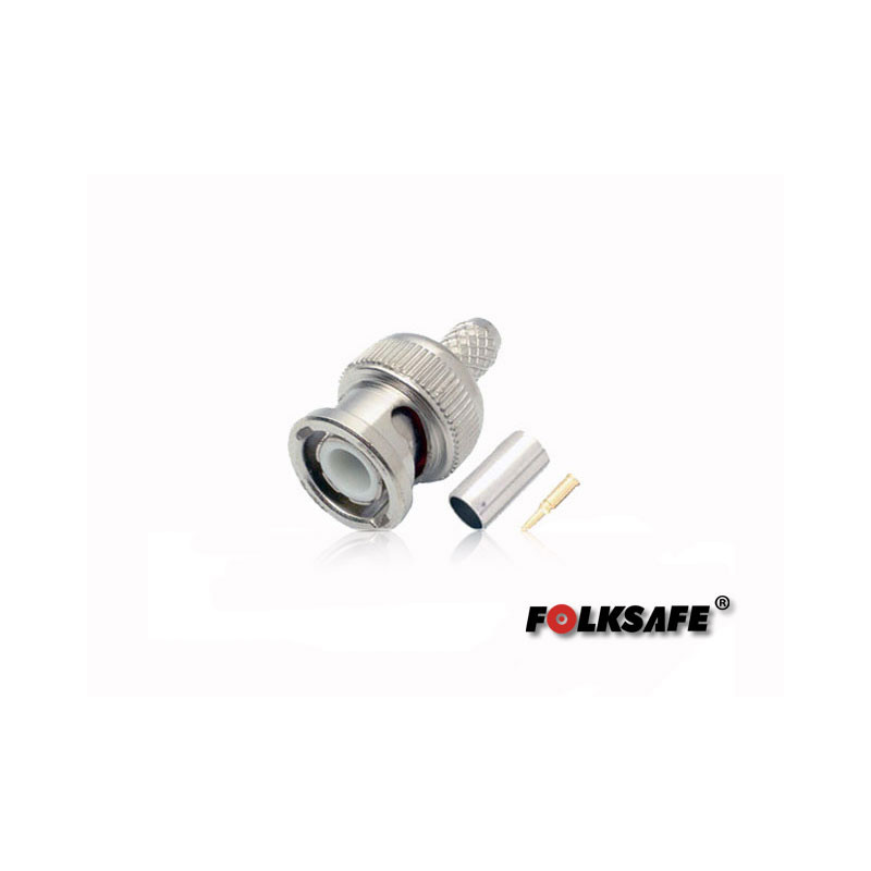 CONECTOR PARA CRIMPEAR BC59 FOLKSAFE BNC MACHO(CONECTOR, PIN DE COBRE Y ANILLO) PARA CRIMPEAR EN CABLE COAXIAL RG59, MEDIDAS DEL