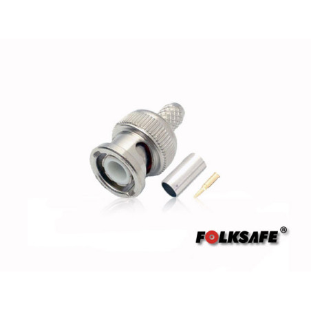 CONECTOR PARA CRIMPEAR BC59 FOLKSAFE BNC MACHO(CONECTOR, PIN DE COBRE Y ANILLO) PARA CRIMPEAR EN CABLE COAXIAL RG59, MEDIDAS DEL