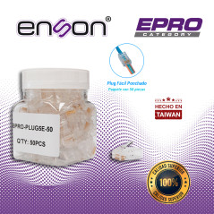 PLUG FACIL PONCHADO ENSON EPRO-PLUG5E-50 BOTE DE 50 PZS PARA CABLE UTP CAT5E CON SISTEMA DE PASO DE CABLES PASSTRU QUE FACILITA 