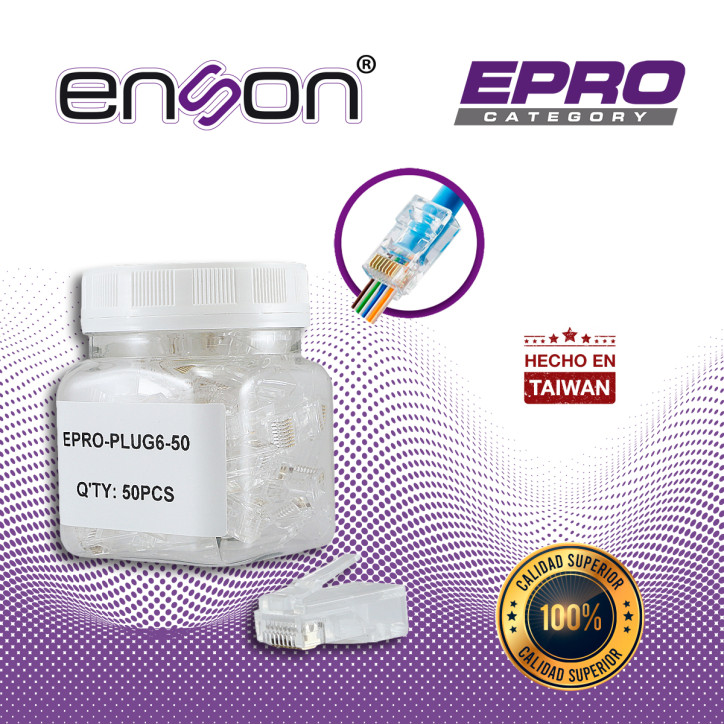Plugs RJ45 para cable UTP Cat6 para cable UTP Cat6 sistema Passtru bote de 50 pzs ENSON EPRO-PLUG6-50