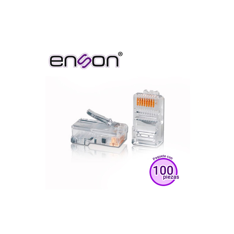 BOLSA DE 100 CONECTORES RJ-45 CAT5E ENSON ENS-PLCAT5E 8 PINES DE COBRE VELOCIDAD DE HASTA 100MBS