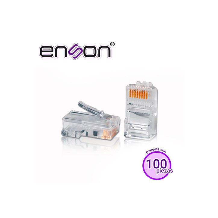 BOLSA DE 100 CONECTORES RJ-45 CAT5E ENSON ENS-PLCAT5E 8 PINES DE COBRE VELOCIDAD DE HASTA 100MBS