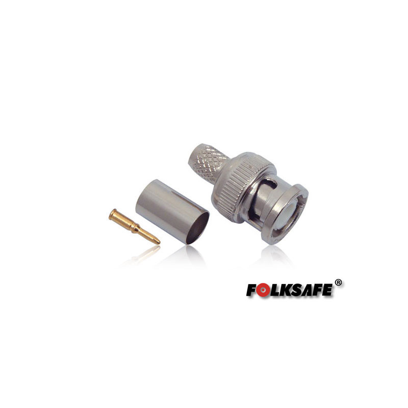 CONECTOR PARA CRIMPEAR BC6 FOLKSAFE BNC MACHO(CONECTOR, PIN DE COBRE Y ANILLO) PARA CRIMPEAR EN CABLE COAXIAL RG6, MEDIDAS DEL C