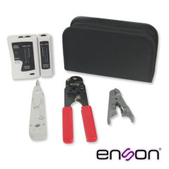 KIT COMPLETO ENSON ENS-KTCB PINZAS+TESTER, INCLUYE: -PROBADOR DE CABLEADO -PINZA CRIMPEADORA RJ45 -PINZA PELADORA UTP/STP - + MA
