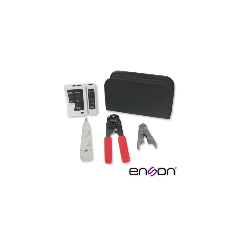KIT COMPLETO ENSON ENS-KTCB PINZAS+TESTER, INCLUYE: -PROBADOR DE CABLEADO -PINZA CRIMPEADORA RJ45 -PINZA PELADORA UTP/STP - + MA