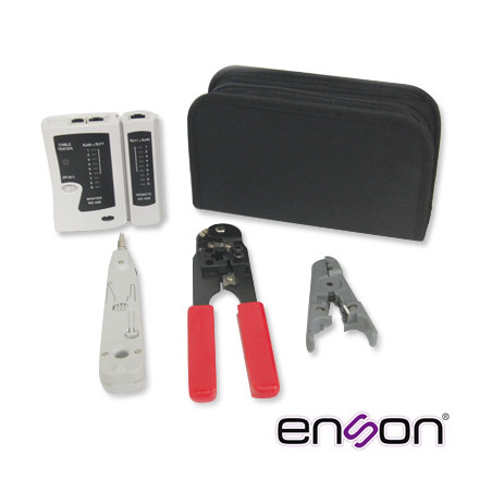 KIT COMPLETO ENSON ENS-KTCB PINZAS+TESTER, INCLUYE: -PROBADOR DE CABLEADO -PINZA CRIMPEADORA RJ45 -PINZA PELADORA UTP/STP - + MA