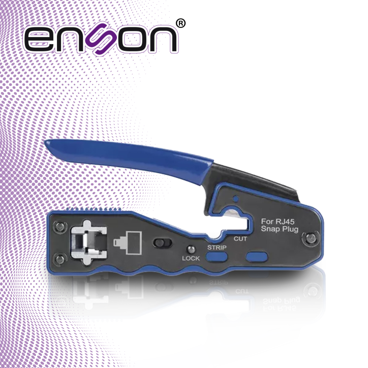 Pinza para plugs RJ45 pass through para plugs RJ45 pass through cuchilla de corte integrada mango ergonómico ENSON ENS-PASSTHR Pinza para plugs RJ45 pass through para plugs RJ45 pass through cuchilla de corte integrada mango ergonómico ENSON ENS-PASSTHR