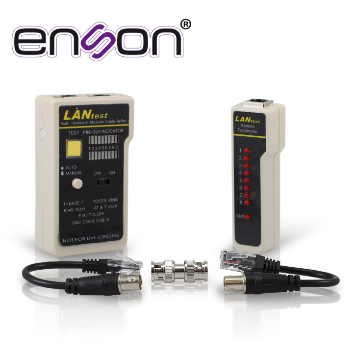 Probador de cable UTP acepta RJ11 y RJ45 prueba continuidad por hilo prueba en coaxial BNC ENSON ENS-TELN2
