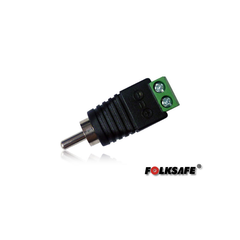 CONECTOR AUDIO RCA MACHO FS-RCA1 FOLKSAFE TIPO JACK , CON BLOQUE POLARIZADO(+/-) PARA ATORNILLAR CABLE DE AUDIO O UTP, RECOMENDA