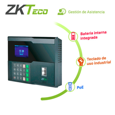 CONTROL DE ASISTENCIA CHECADOR ZKTECO IN05/ID ADMS BIOMETRICO SILKID 3000HUELLAS/10,000TARJETAS125KHZ/100,000REGISTROS TCPIP/POE