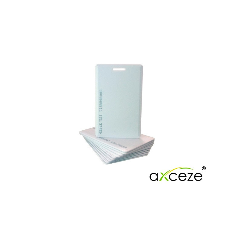TARJETA DE PROXIMIDAD GRUESA AX-ID2 PAQUETE 10 PIEZAS FRECUENCIA DE 125KHZ 26 BITS TIPO CLAMSHELL CON PERFORACION Y CODIGO IMPRE
