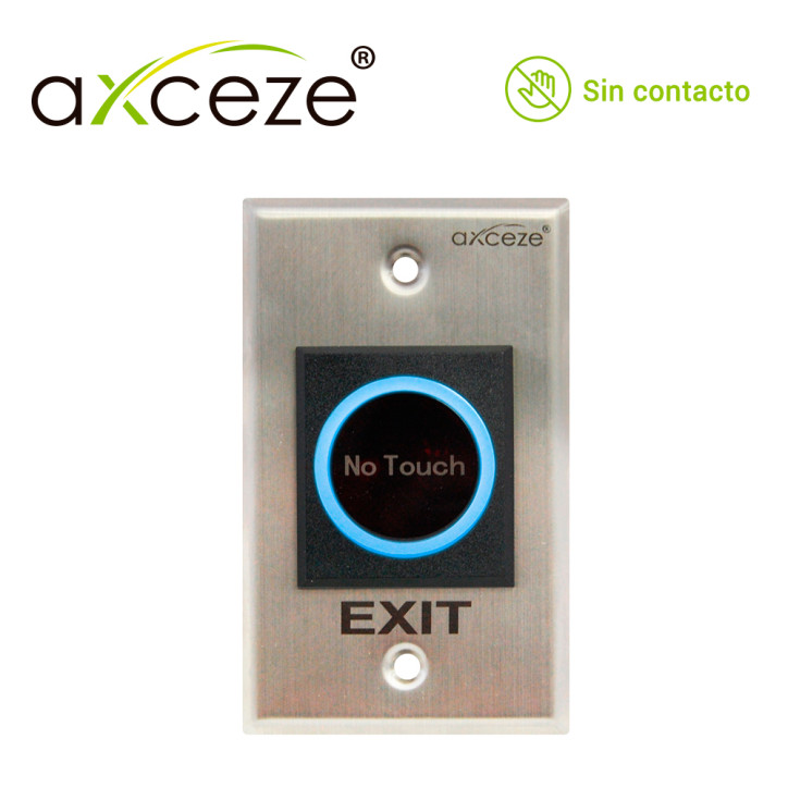 Botón liberador sin contacto relevador integrado activación hasta 10 cm material Acero Inoxidable AXCEZE AX-TOUCH1 Botón liberador sin contacto relevador integrado activación hasta 10 cm material Acero Inoxidable AXCEZE AX-TOUCH1