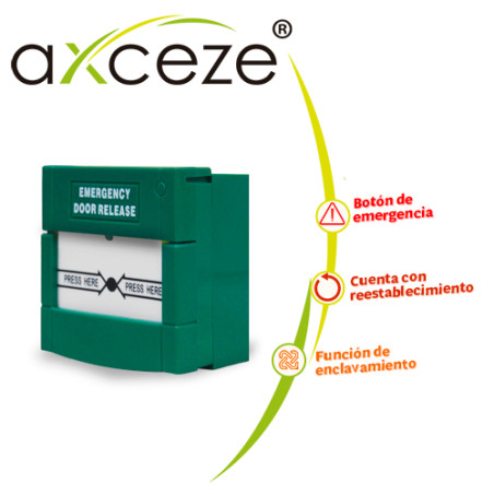 Botón de salida de emergencia restablecimiento por llave salida de dos relevadores para instalación en AXCEZE AX-CPOINT