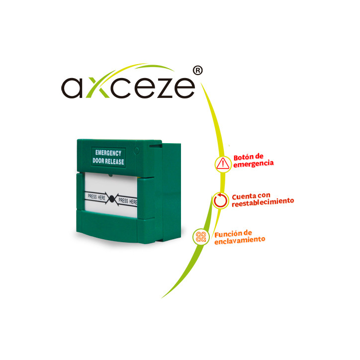 Botón de salida de emergencia restablecimiento por llave salida de dos relevadores para instalación en AXCEZE AX-CPOINT Botón de salida de emergencia restablecimiento por llave salida de dos relevadores para instalación en AXCEZE AX-CPOINT