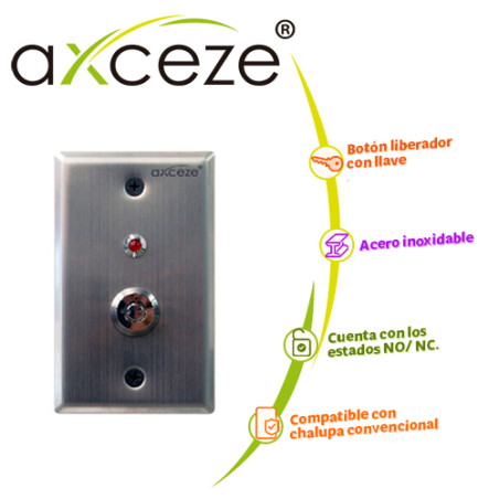 Switch tipo llave tipo seguridad ON/OFF SPDT con 2 llaves indicador con luz roja AXCEZE AX-K40