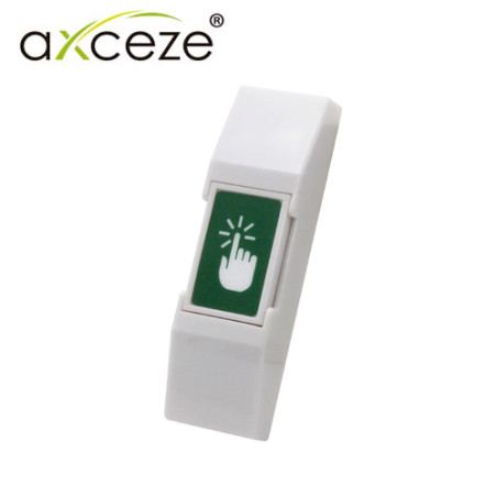 BOTON LIBERADOR AXCEZE AX-B20 TIPO PUSH FABRICADO EN PLASTICO MONTAJE EN PARED MEDIDAS 76 X 23 X 14MM CONEXION A 2 HILOS CUENTA 