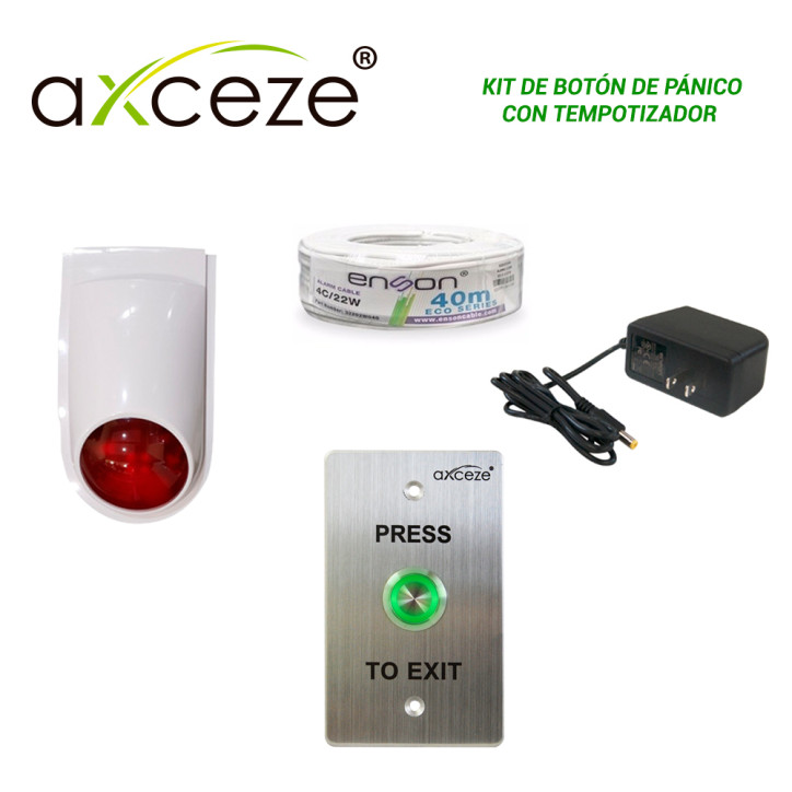 Kit de botón de pánico con temporizador con temporizador incluye sirena con AXCEZE KIT DE BOTON DE PANICO CON TEMPORIZADOR