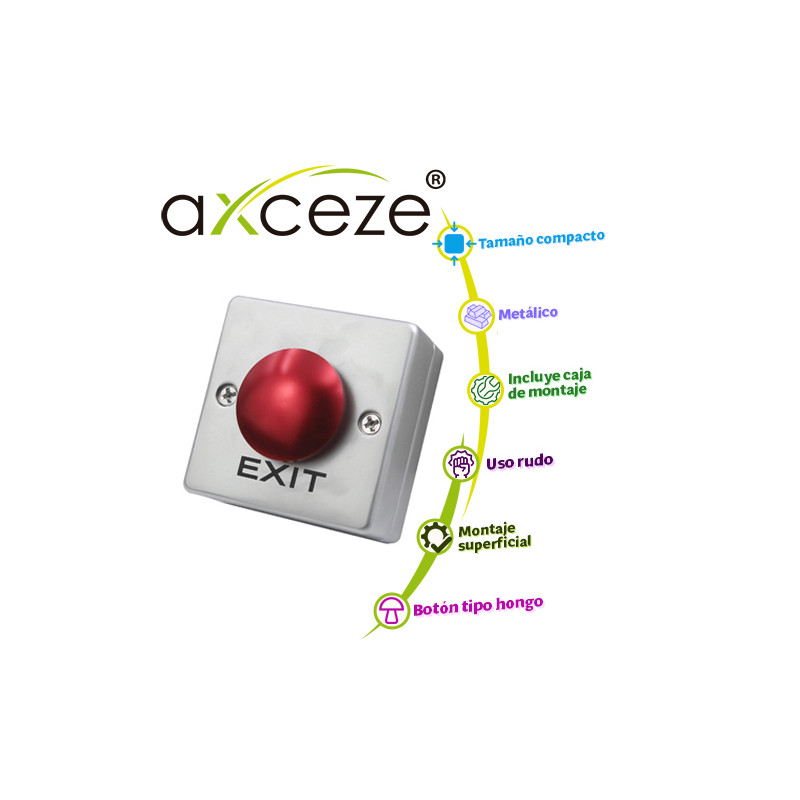 BOTON LIBERADOR AXCEZE AX-B55 BOTON TIPO PUSH CON FORMA DE HONGO EN COLOR ROJO INCLUYE BASE METALICA FABRICADO EN ALEACION DE ZI