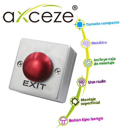BOTON LIBERADOR AXCEZE AX-B55 BOTON TIPO PUSH CON FORMA DE HONGO EN COLOR ROJO INCLUYE BASE METALICA FABRICADO EN ALEACION DE ZI