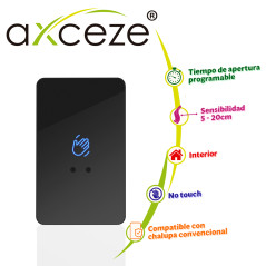 BOTON DE SALIDA SIN CONTACTO AX-B100 AXCEZE FORMATO VERTICAL CUBIERTA PLASTICA COLOR NEGRO LED INDICADOR DE ESTADO DISTANCIA DE 