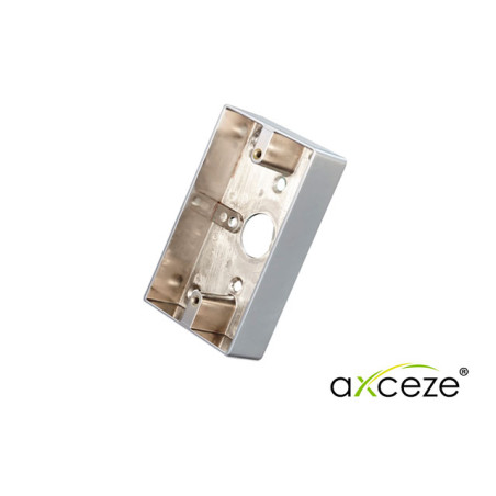 CAJA PARA BOTON AXCEZE AX-PBOX70114 DIMENSIONES 114 X 70 X 25MM FABRICADA EN ALUMINIO IDEAL PARA MONTAJE SUPERFICIAL