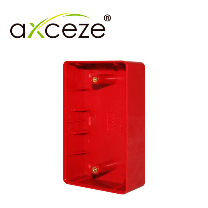 CAJA PARA BOTON AXCEZE AX-PBOX FABRICADO EN PLASTICO COLOR ROJO MEDIDAS 115 X 70 X 30 USO EN INTERIORES MONTAJE SUPERFICIAL EN P
